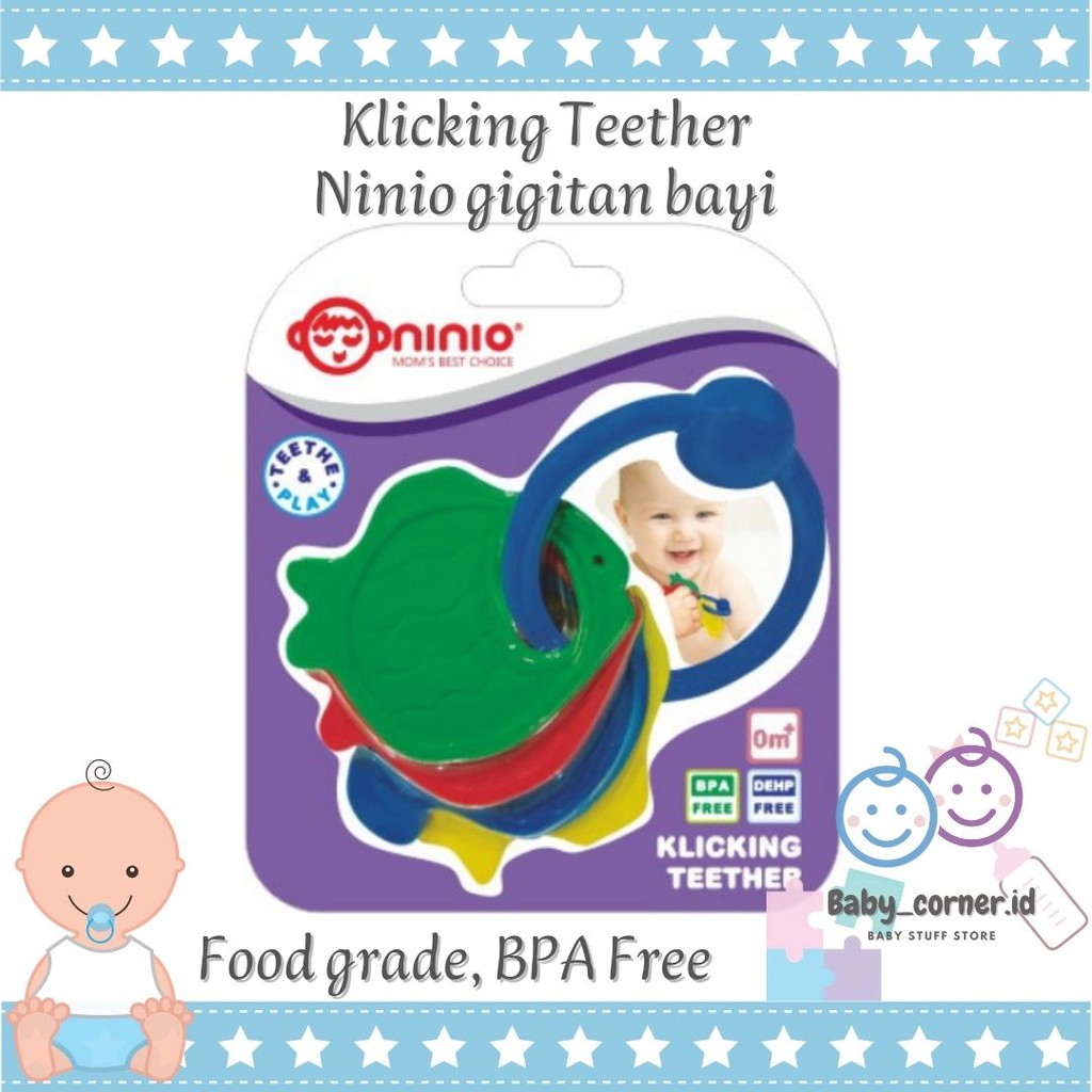 Ninio Mainan Gigitan Bayi Klicking Teether Bahan Tebal, BPA FREE,SNI