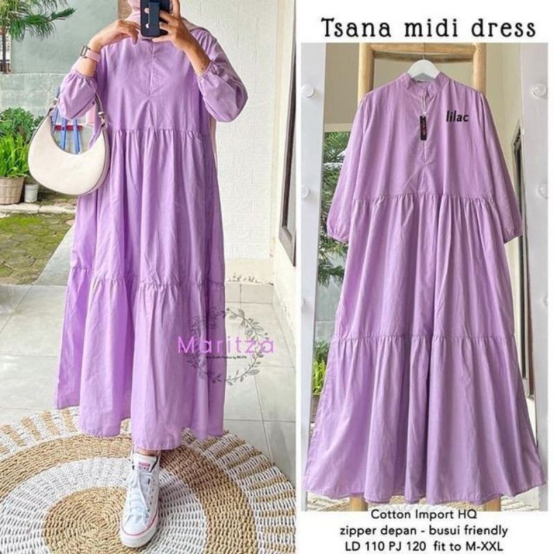 Midi Dress Katun. Fashion Muslim. Pakaian Wanita.  Midi Tunik. Tsana Midi Dress