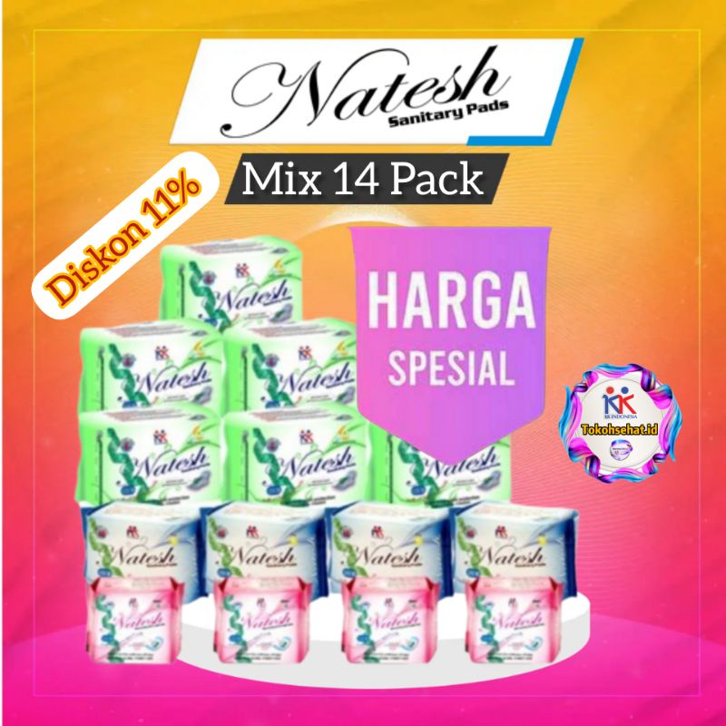 Natesh Pembalut ( Promo Spesial Hemat 14 Natesh Mix ) Natesh Day Natesh Night Natesh Pantyliner Natesh Extra Long Original KK indonesia