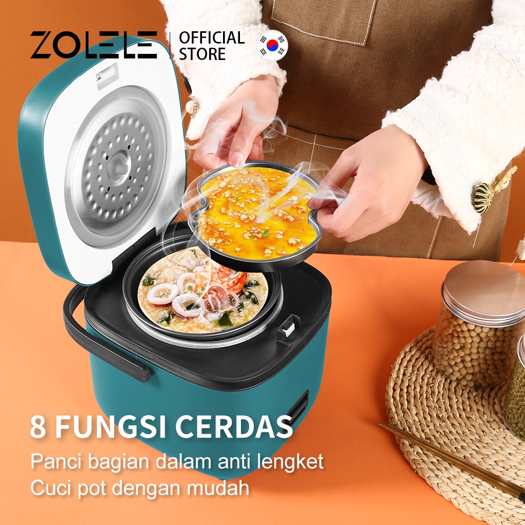 ZOLELE Rice Cooker Mini 0.8L Penanak Nasi Sehat Mewah Pressure Multi Cooker Magic Com Anak Kos Multifungsi 2-3 Porsi Portable Non Stick Ricecooker Low Watt Travel Student Mewah Version Panci Presto Meng-upgrade ZB001