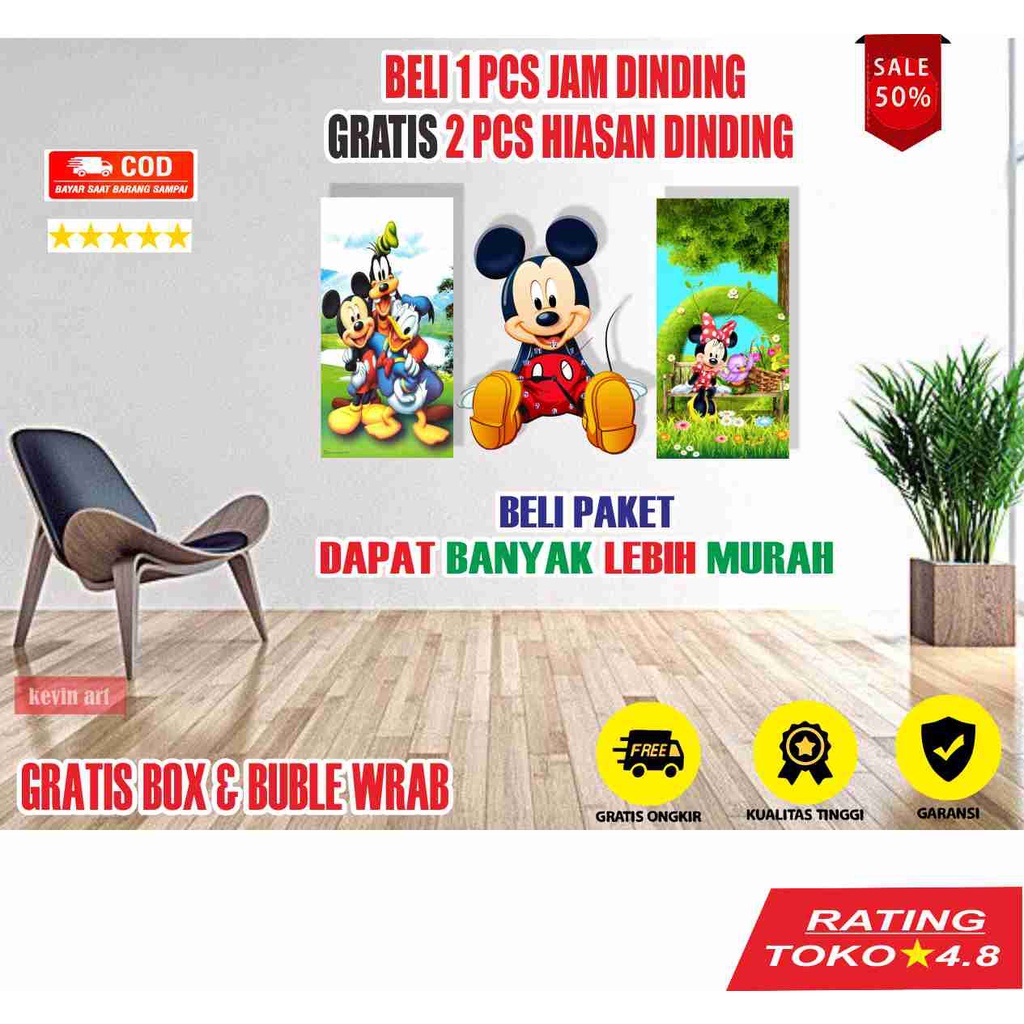 JAM DINDING UNIK KARAKTER MICKEY MOUSE GRATIS HIASAN BESAR TEMPEL TEMBOK 3d DEKORASI DINGDING KAMAR ANAK TERBARU ARTISTIK