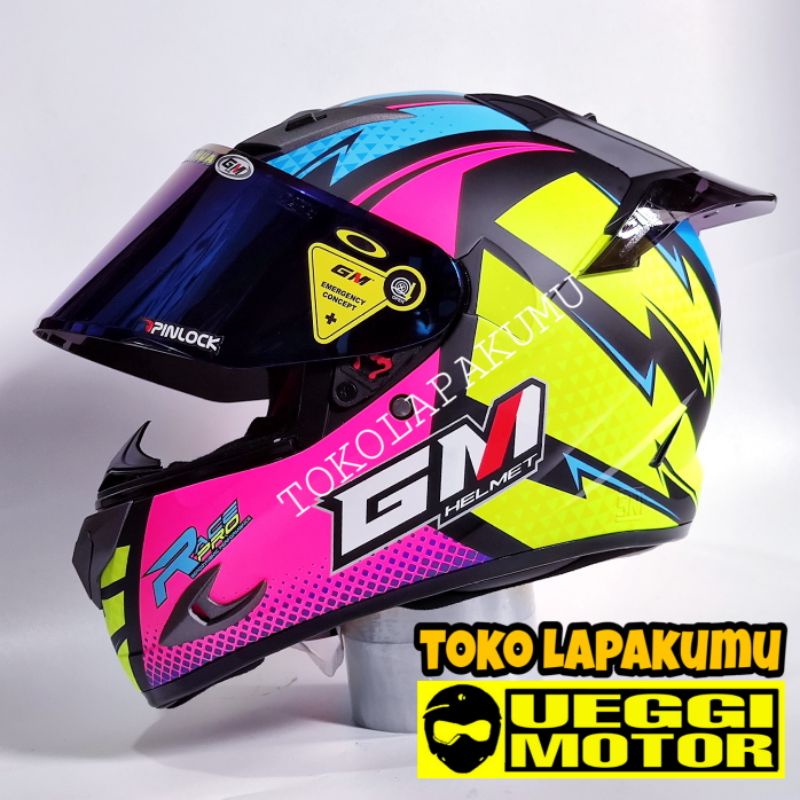 Terbaru Helm Gm Race Pro flat visor - helm fulpace Gm paket ganteng-Flash ylw pink