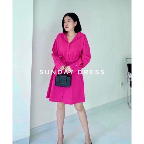 Sunday Dress Kemeja Tunik Katun Linen Polos Full Kancing Busui