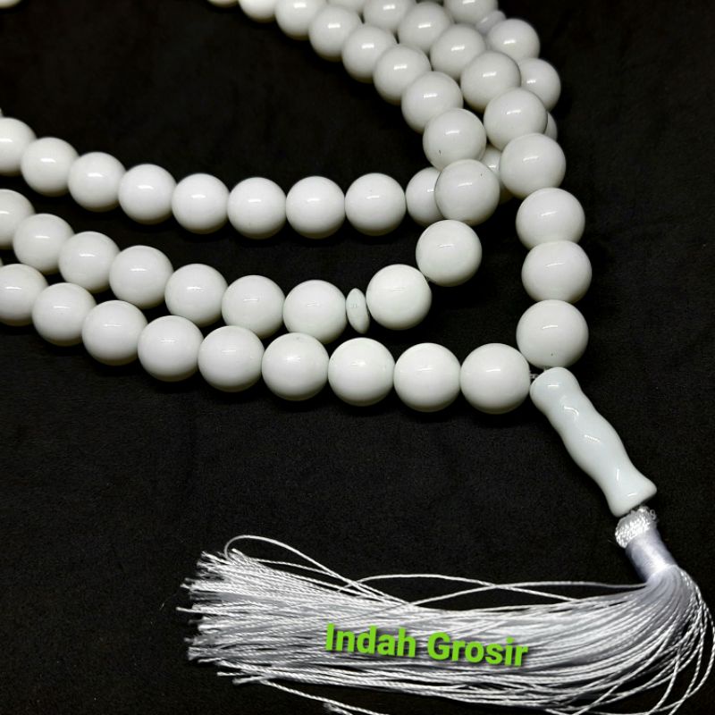 TASBIH JUMBO BATU GIOK PUTIH SUSU 12MM 99BUTIR NATURAL