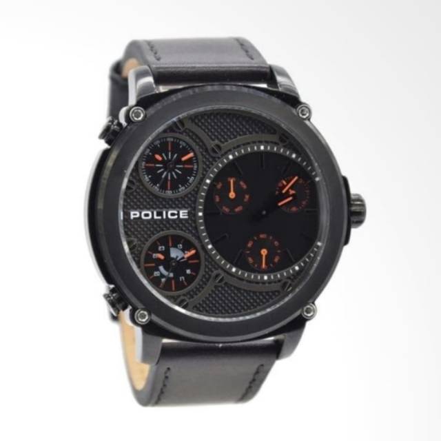 Jam Tangan Pria Police Dual Time Leather Black Original