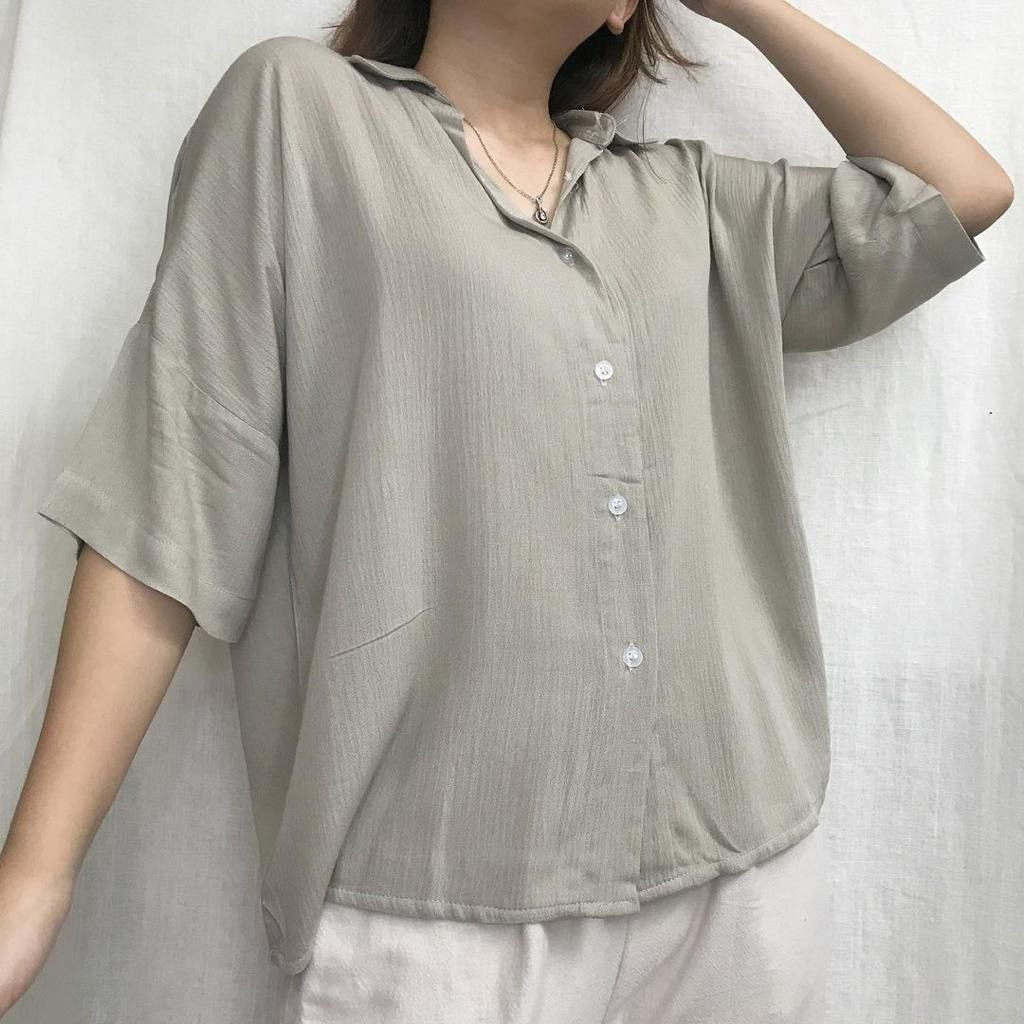 ALEA Blouse Crinkle - Kemeja Blouse - Kemeja Wanita Polos - Kemeja Kerja Wanita