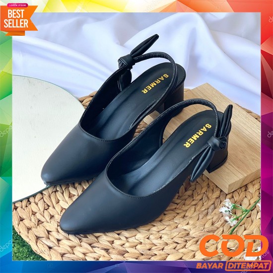 Sepatu Hak High Heels Cantik Kekinian Sepatu Hak Lebaran Wanita Sepatu Sarmer - Dona Heels Black