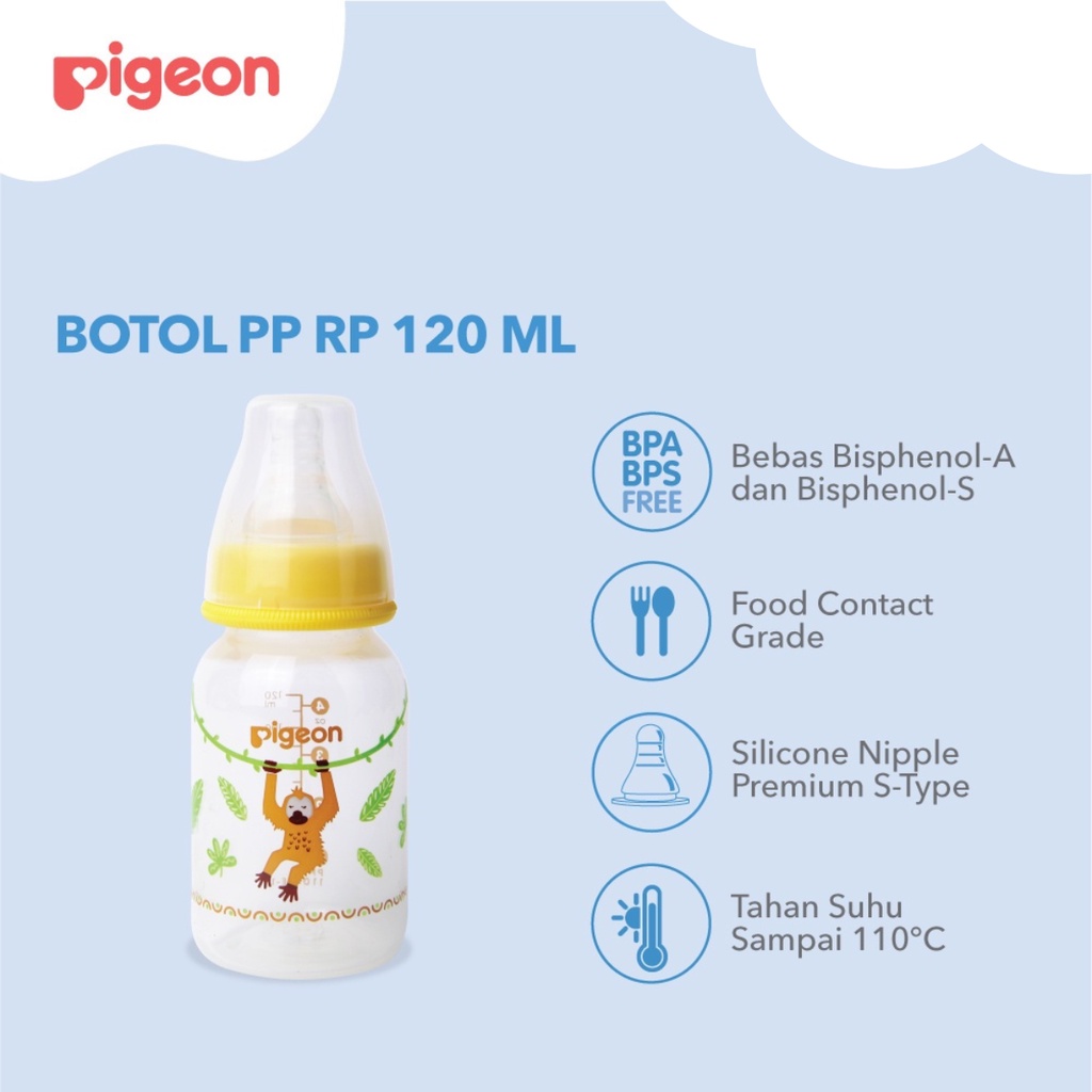 Pigeon Botol Susu Peristaltic Nipple Round Nursing Bottle PP RP Slim Neck Orangutan 120ml