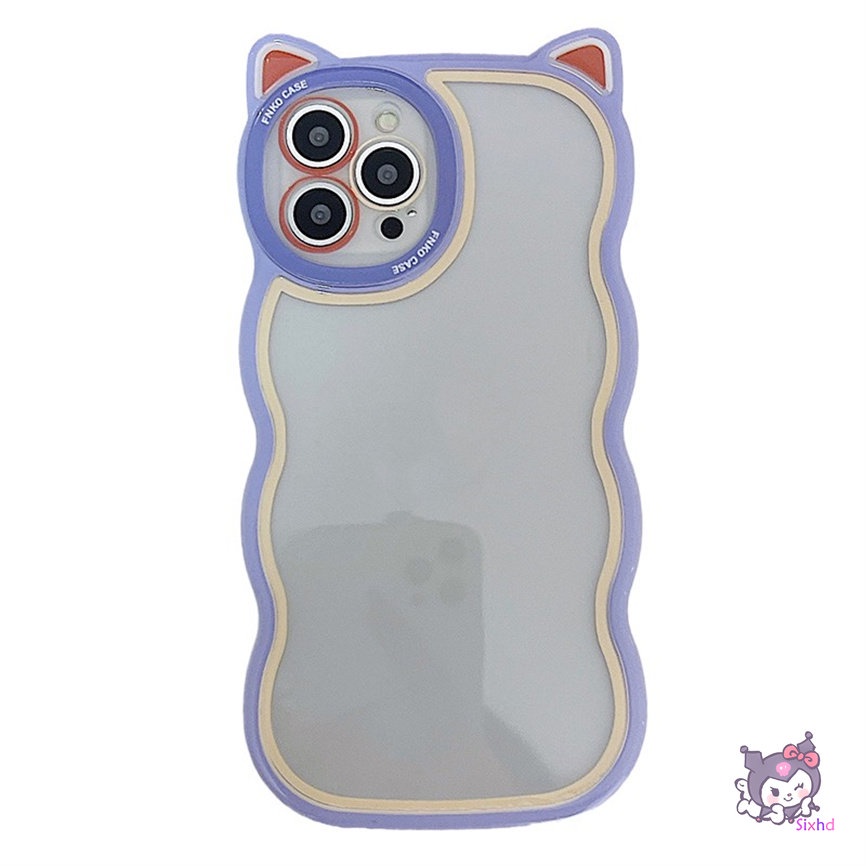 Compatible For iPhone 14 13 12 11 Pro Max SE2020 X XR Xs Max 7 8 6 6s Plus Case Cute Solid Color Cat Ears Wavy Edge Phone Case Soft Protection Cover