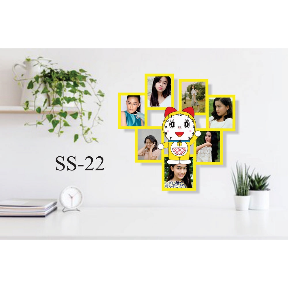 Jam dinding kayu vintage frame foto karakter kartun BISA CUSTOM FOTO SS-22