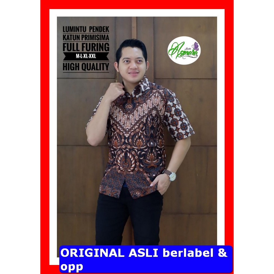 PROMO BATIK PREMIUM MODERN KEMEJA BATIK SOLO Lengan Pendek Lapis Furing Asmara Lumintu TIRTA MERAH N