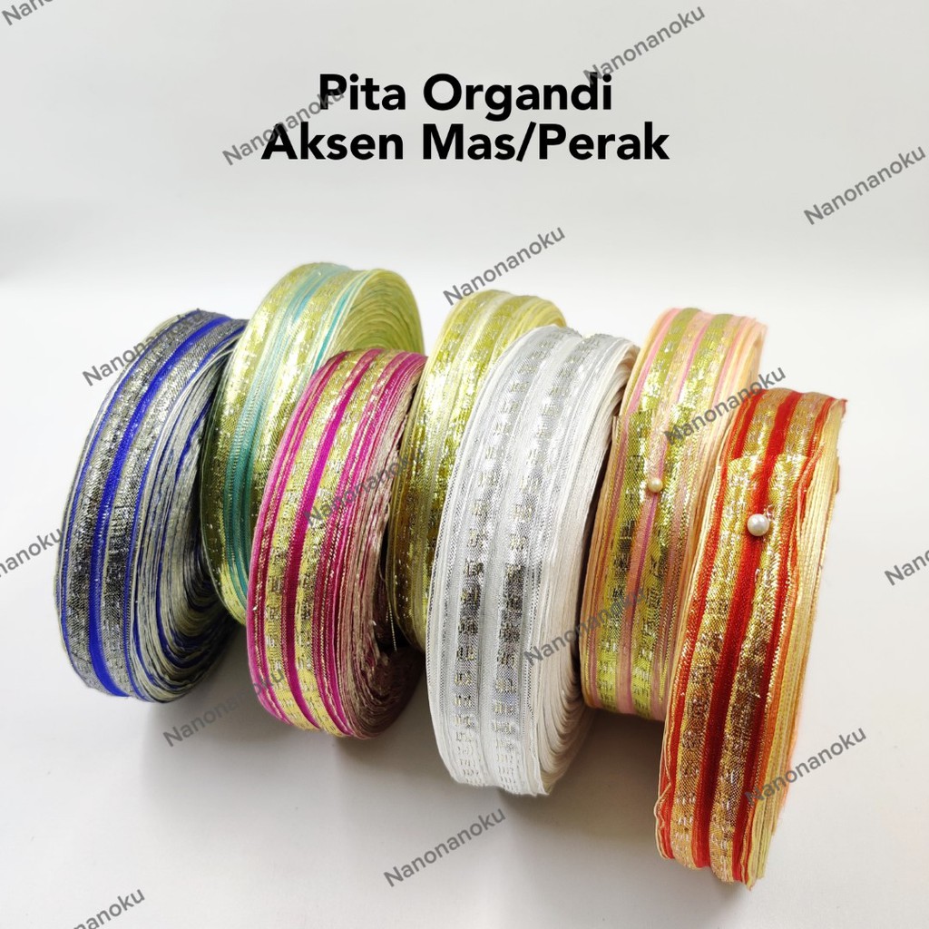 Pita Organdi 1 inch 2,5 cm Aksen Mas Perak Hiasan Hampers Souvenir Kado