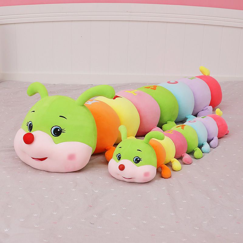 90cm Mainan Giant Soft Caterpillar Sleeping Long Pillow Plush Toys Kids Colorful Doll Boneka