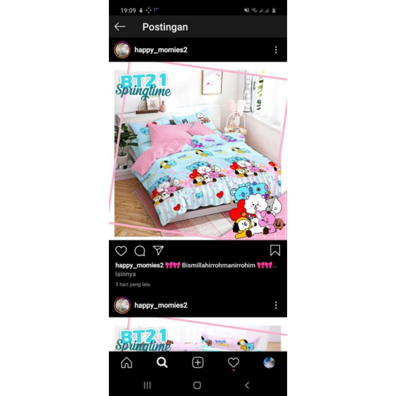 sprei bed cover motif bts biru