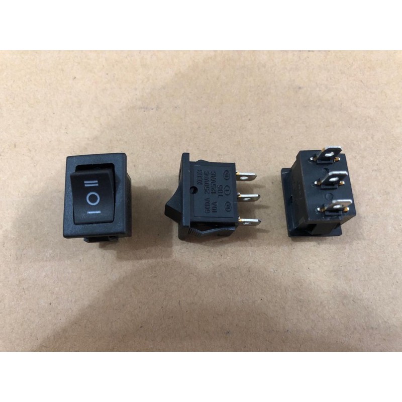 Rocker switch mini hitam 3 pin / 3 kaki ON OFF ON