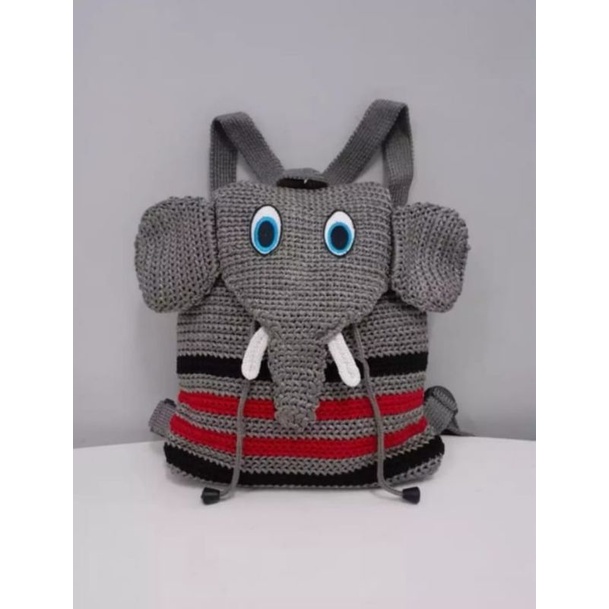 tas gendong anak motif gajah , bahan rajut