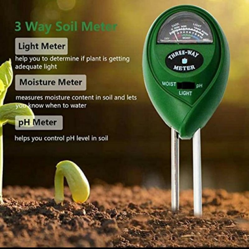 alat ukur kelembaban tanah soil meter tester 3 in 1 analyzer ph moisture linght tanah 3in1 detector