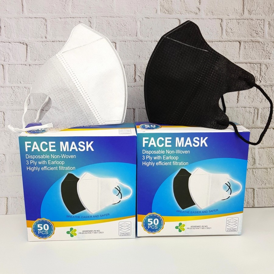 𝘈𝘉𝘎✰ Masker Duckbill Face Mask Putih Hitam Model Earloop / Duck Bill FaceMask Disposable Hitam 3ply isi 50pcs 1027