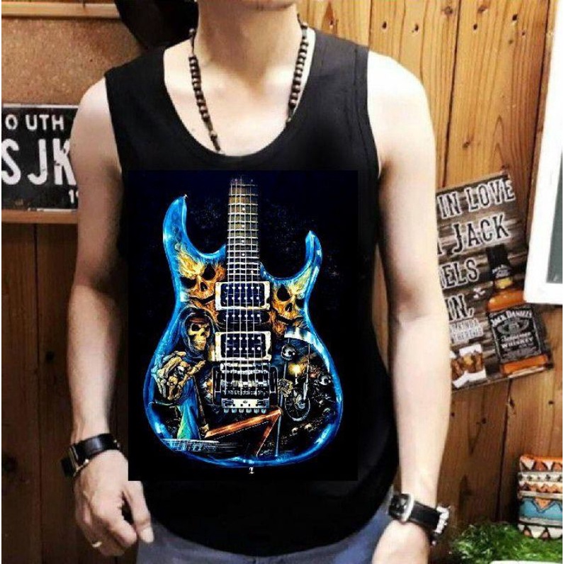 NEL-FASHION SINGLET KAOS DISTRO/T-SHRIT SINGLET GHOST GITAR BIRU