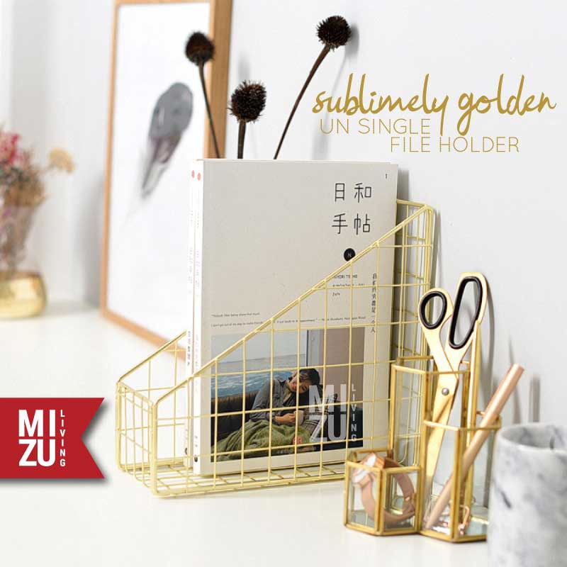 SUBLIMELY GOLDEN UN SINGLE File Holder Magazine Newspaper Rack A4 Box File Emas Desktop Organizer-1