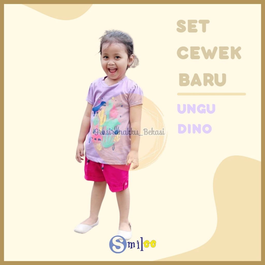 Setelan Anak Cewe Ungu Dino Size 1-3tahun Murah