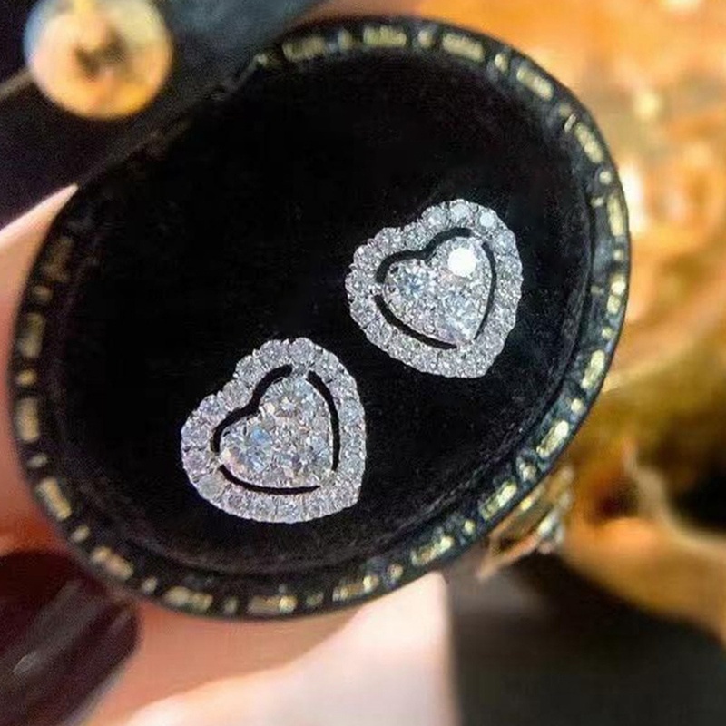 Simple Fashion Heart Shaped Stud Earrings For Women White Cubic Zirconia Romantic Female Earring Statement Jewelry Gift