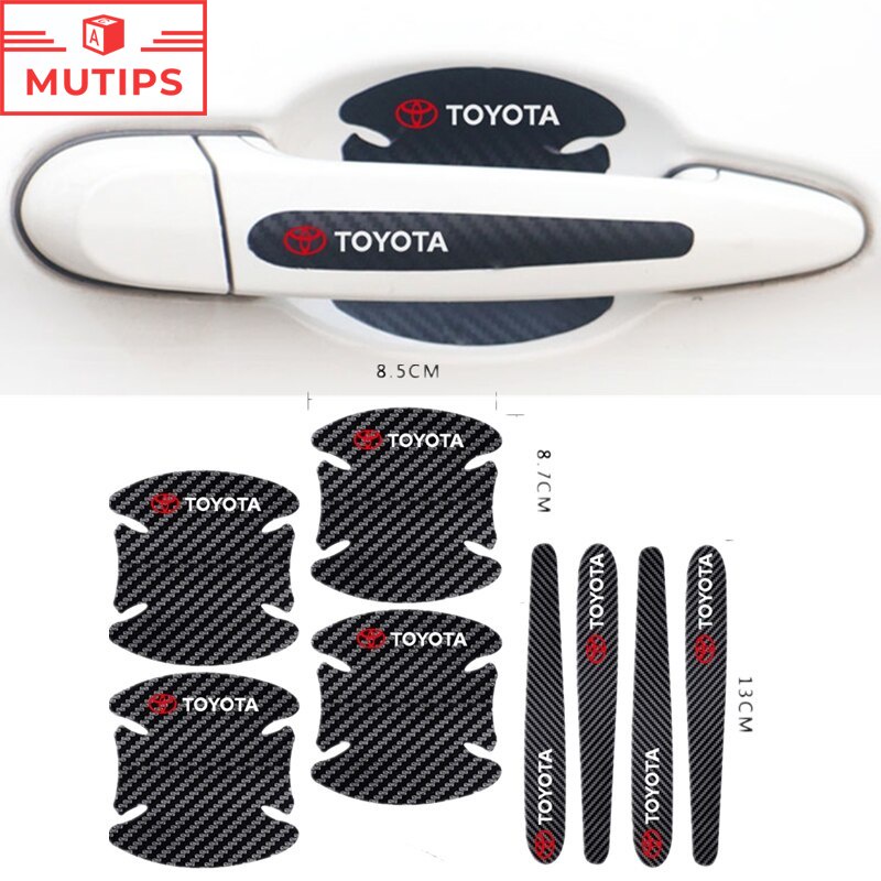 4 / 8pcs Stiker Pelindung Handle Pintu Mobil Bahan Carbon Fiber Untuk Toyota Corolla Cross Hilux Yaris Etios RAV4 Bandeirante