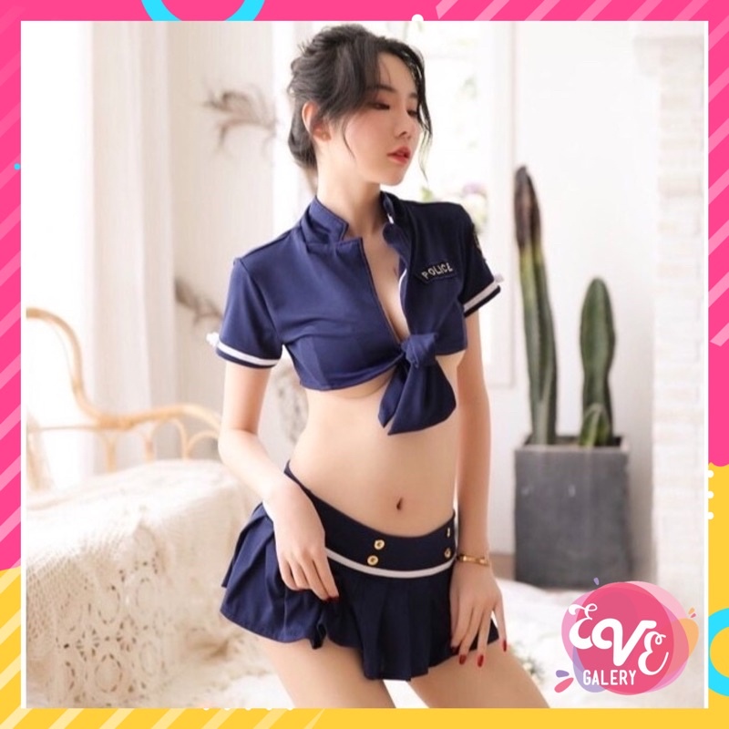 Ɛѵҽ Lingerie Seragam Polisi Wanita Cosplay Seksi Menggoda Pakaian Dalam Seksi Rok Mini Erotis 1094