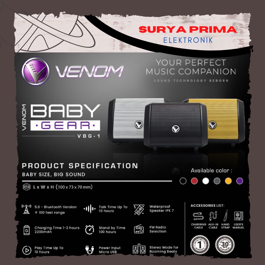 VENOM BABY GEAR VBG-1 Speaker Bluetooth Portable