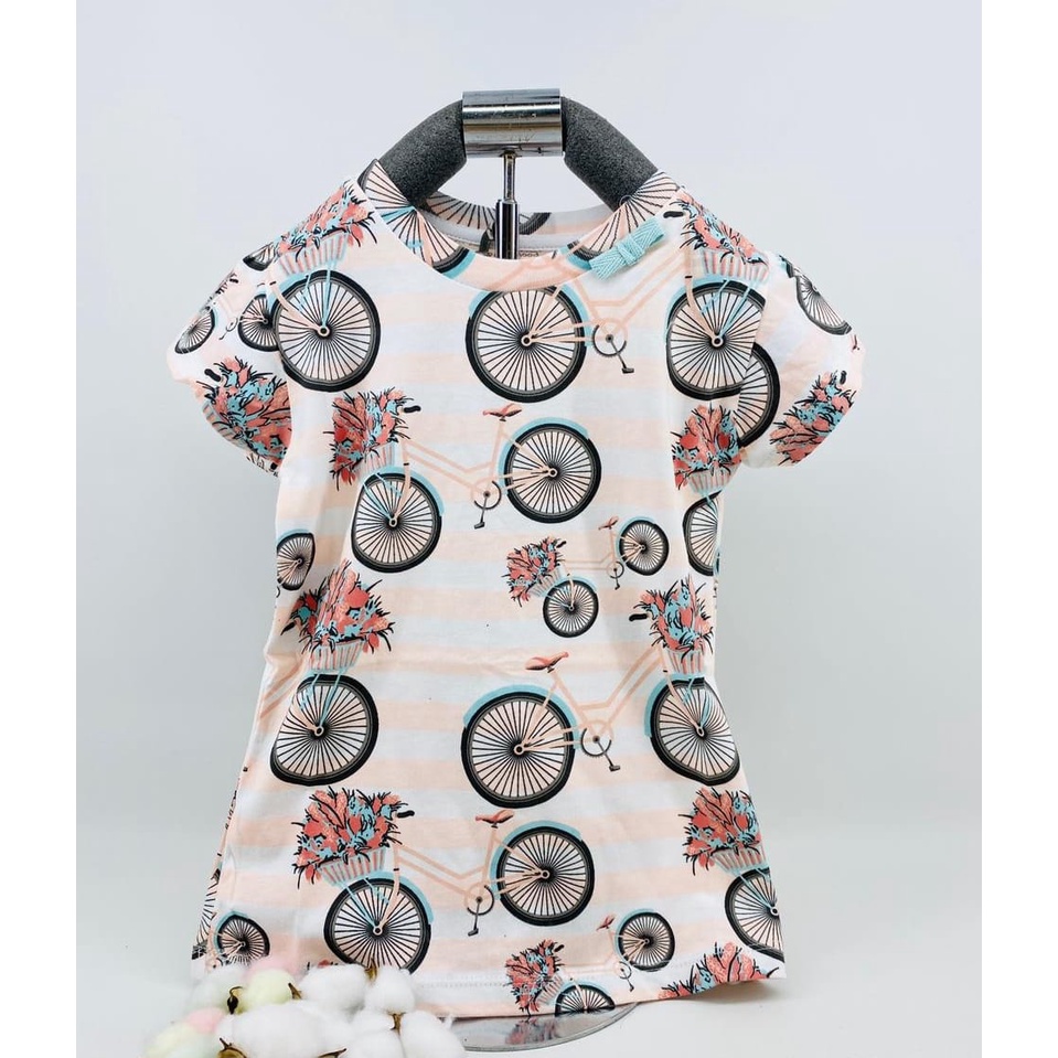 Printed tee kaos anak cewek baju anak perempuan gambar lucu kado ulang tahun kado lahiran usia 0 1 2 3 4 5 6 7 tahun motif sepeda cewek