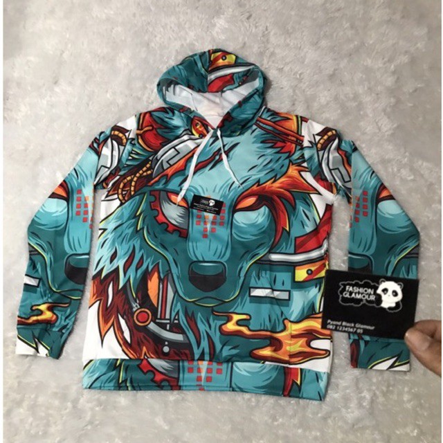 SWEATER KAOS HOODIE TIPIS IMPORT PRIA WANITA EROPA AMERIKA PRINT WOLF SERIGALA 3D WL1