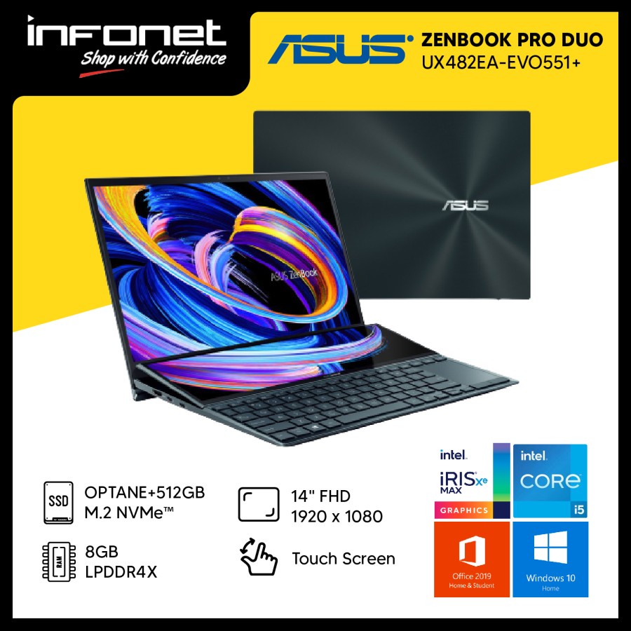 ASUS ZENBOOK PRO DUO UX482EA-EVO551+ EVO i5 1135G7 8GB 512GB PCIe+OPTANE 32GB Intel Iris Xe 80EU 14"
