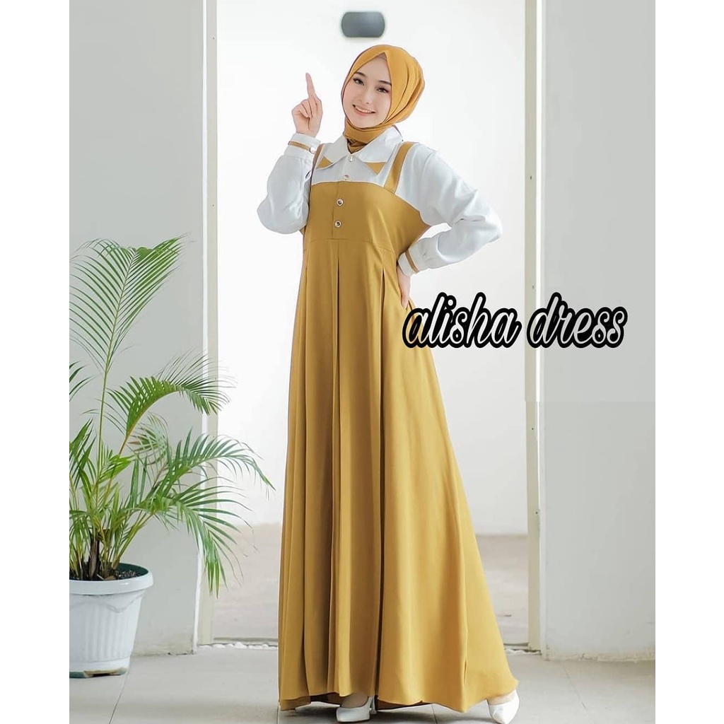 Alisha Dress | Gamis Remaja Simple Terbaru | Viola Maxi | Dress Wanita Busui Polos Bahan Ity Crepe Model Overall