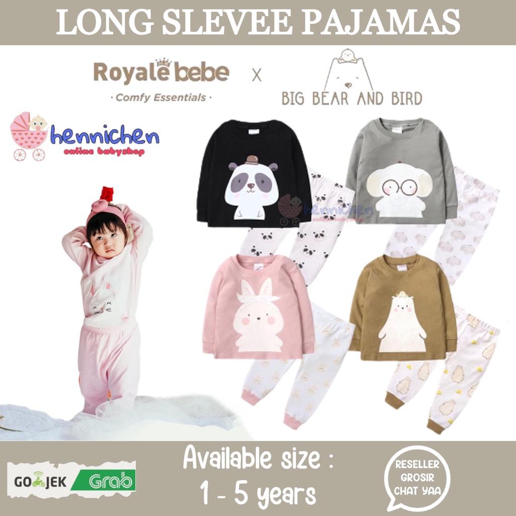 ROYALE BEBE x BIG BEAR AND BIRD PAJAMAS PIYAMA ANAK BAJU ANAK 1-5 TAHUN