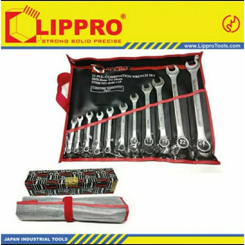 LIPPRO KUNCI RING PAS SET 11 PCS 8 - 24 MM COMBINATION WRENCH LIPRO 11PCS 8 24MM