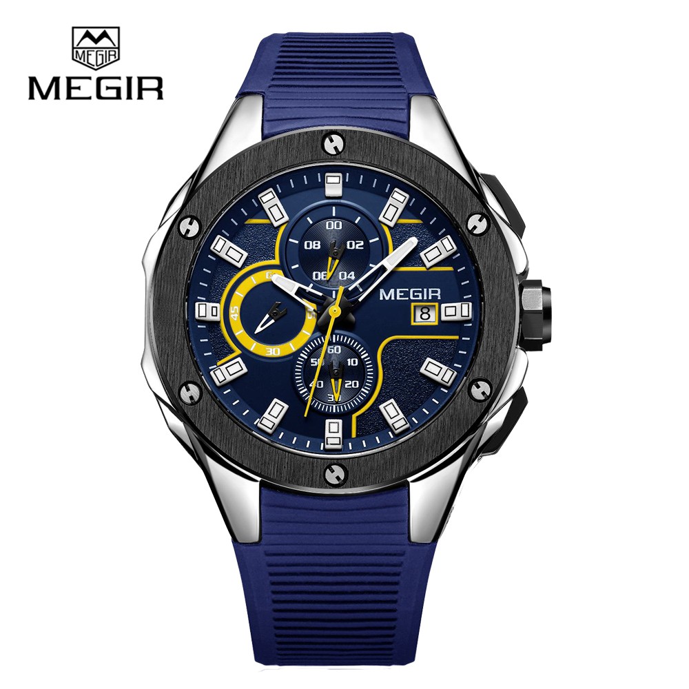 MEGIR 2053 Jam Tangan Pria Analog Chronograph Tali Rubber WATCHKITE WKOS