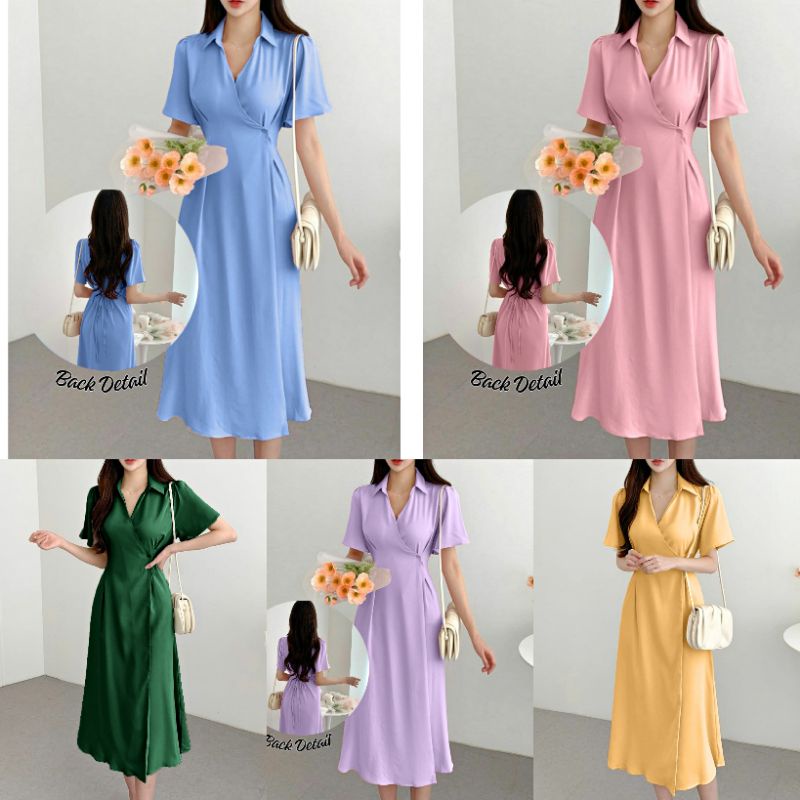 (READY LD.102cm) kasual dress wanita dress syani basic polos hn/pakaian wanita midi dress selutut/gaun wanita polos