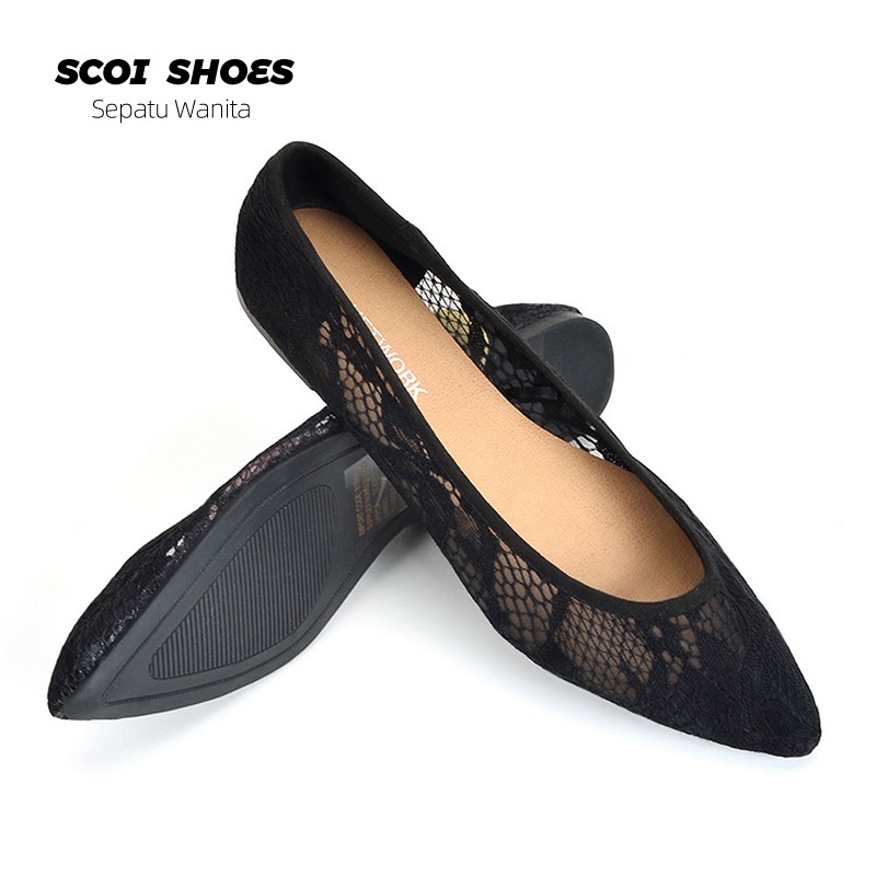 Sepatu Flat Wanita Import Terbaru Bahan Lace Korea Fashion Wanita Import Sepatu Non-Slip