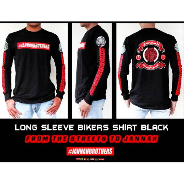 Tshirt Kaos #jannahbrothers long sleeve bikers shirt black grosir kaos kata kata hijrah Muslim