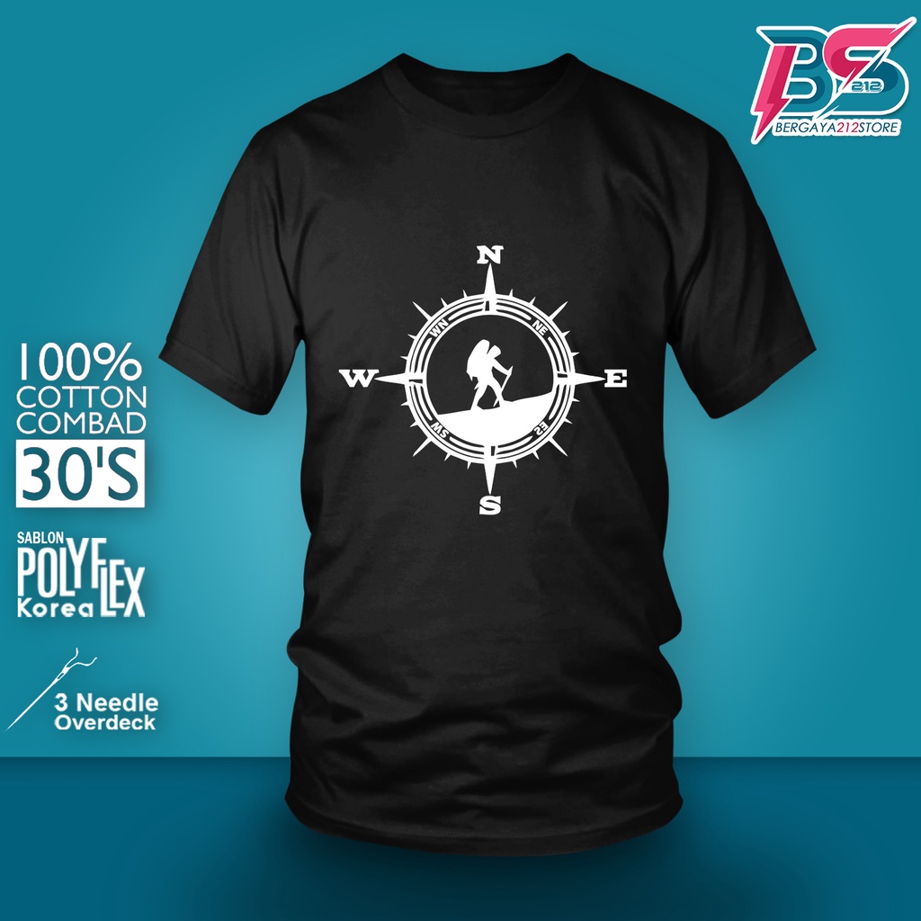 Baju Kaos Distro KOMPAS PENDAKI GUNUNG Cotton Combed / Kaos Unisex T SHIRT Hiking Alam Gunung