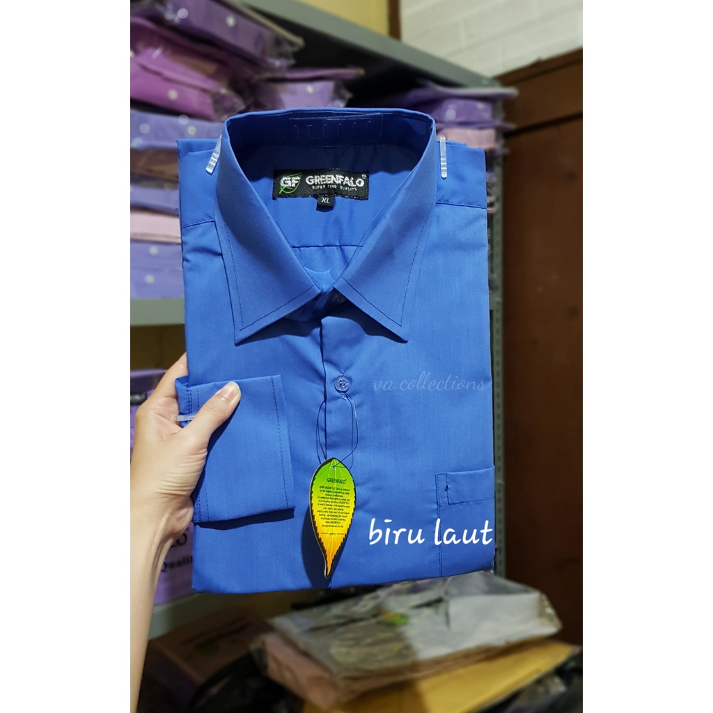 KEMEJA PRIA GREENFALO - KEMEJA POLOS LENGAN PANJANG PRIA BIRU LAUT