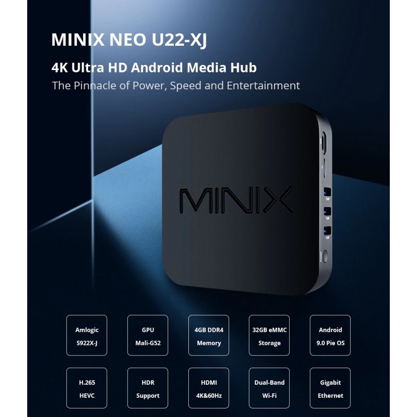 MINIX NEO U22-XJ - Android 9.0 TV Box 4K Ultra HD - RAM 4GB ROM 32GB