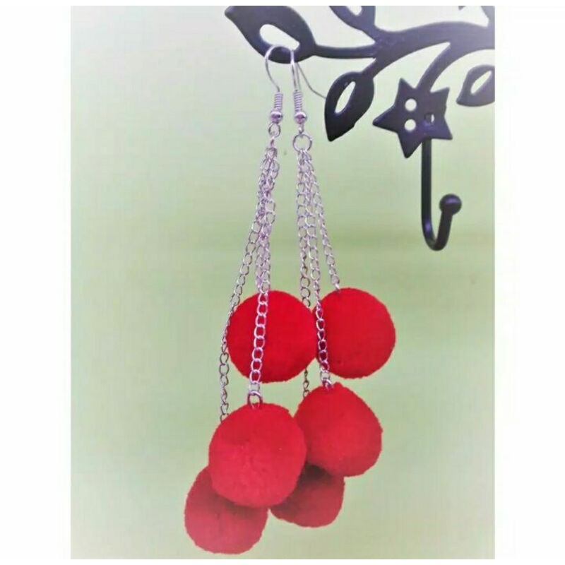 Anting Tri Pompom -anting hijab-anting kekinian-anting remaja -anting mewah bisa COD