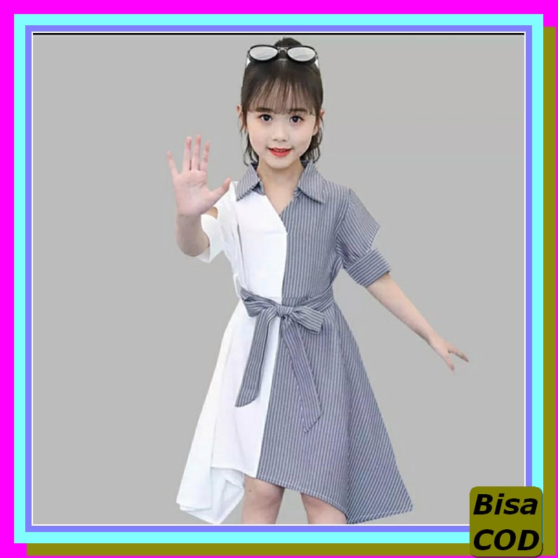 New Model  Dress Anak Perempuan Tanggung 7 8 9 10 Tahun 2021 Terbaru Korean Dress Combi LuLa Anak Le