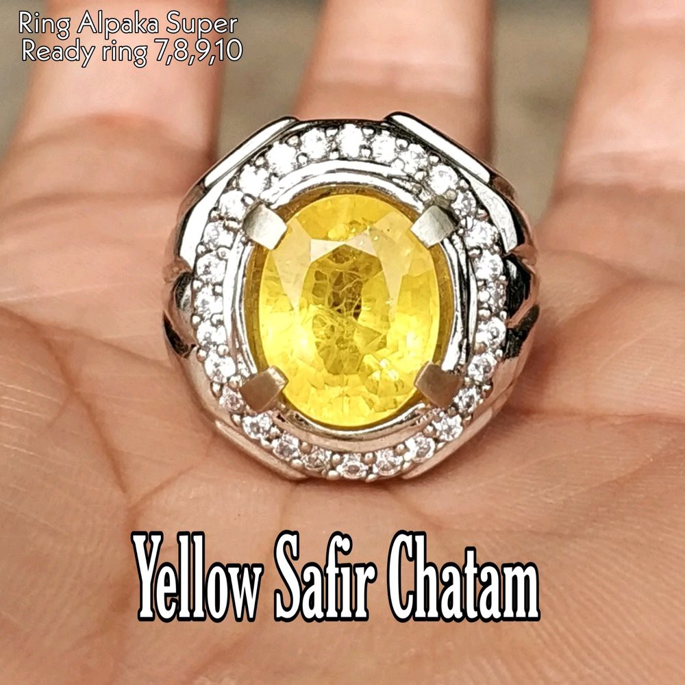 CINCIN BATU AKIK PERMATA YELLOW SAFIR CHATAM CUTING OCTAGON GLAMOUR 10mohs