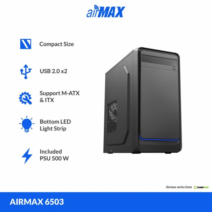 Casing Komputer Gamemax Airmax 6503 Micro-ATX include 500Watt PSU