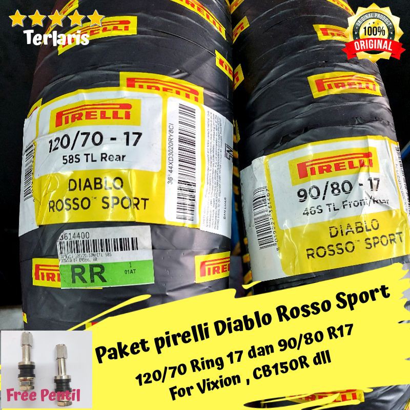 Paket Ban pirelli Diablo rosso sport 90/80 ring 17 dan 120/70 ring 17 for vixion