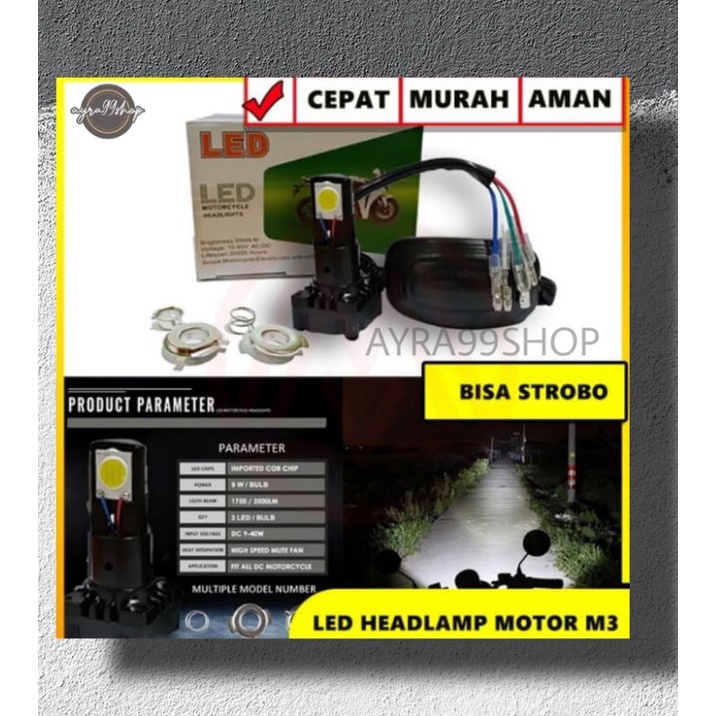 Lampu Motor LED 3 sisi 3 mata 3 LED Headlamp