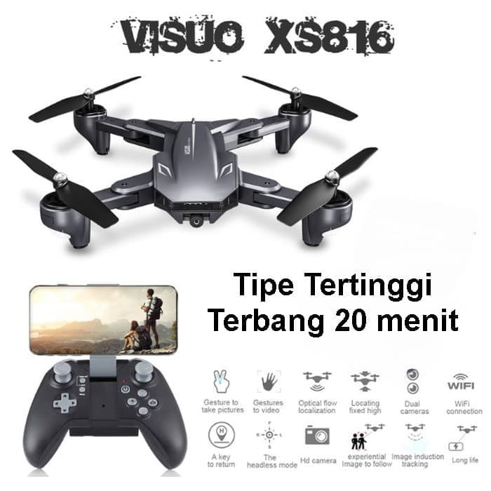 Drone Terbaik 2020 Visu XS816 Dual Camera Visuo Shark 20min Fly V-Sign