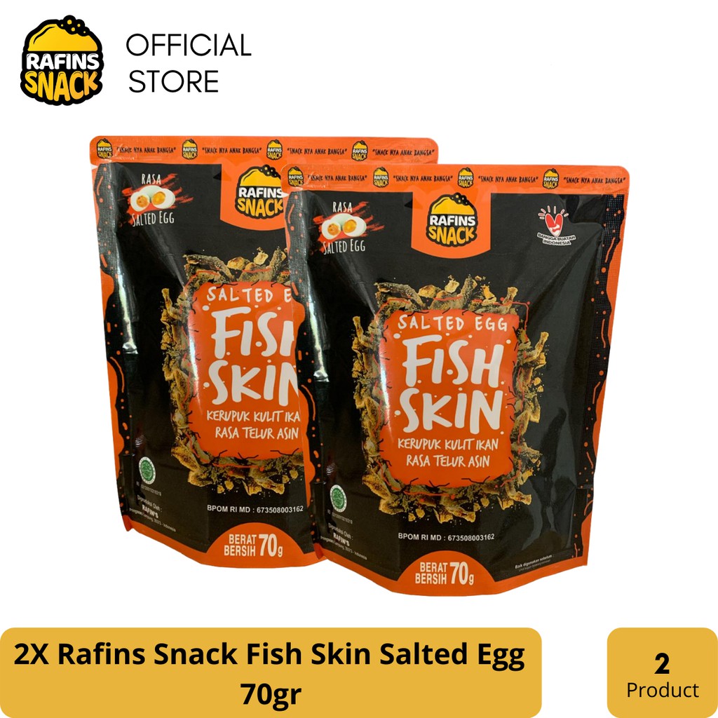 

Rafins Snack Keripik Kulit Ikan Patin FISH SKIN SALTED EGG 70gr 2 Pcs Cemilan Jajanan Makanan Ringan Snacks Lauk Kerupuk Rasa Telur Asin Pedas Original Kering